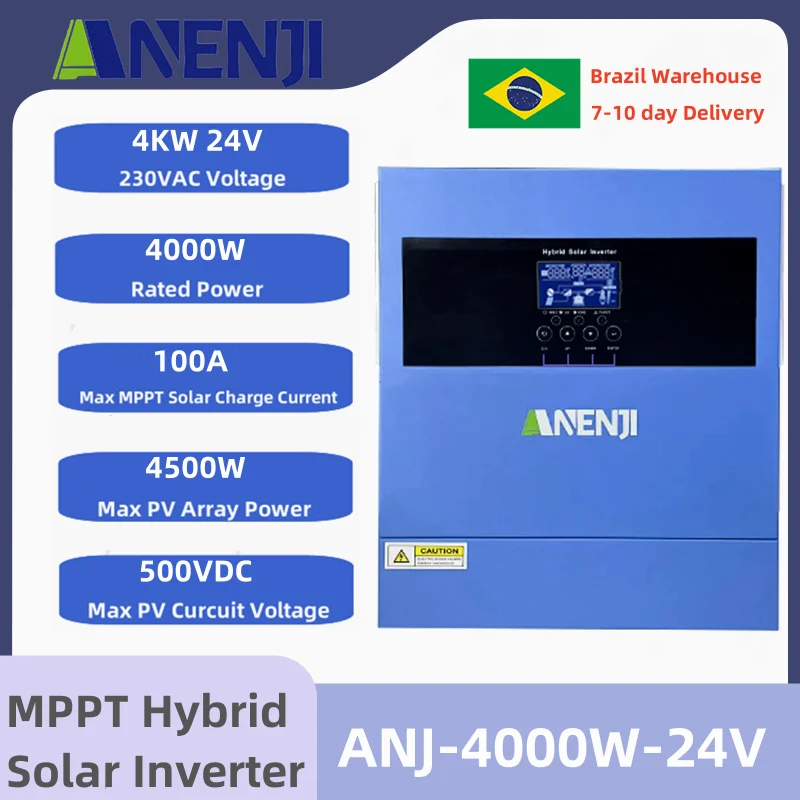 4000W Hybrid Solar Inverter 24V On Grid Off grid Inverter Built MPPT 100A Solar Controller 230VAC For PV 60-500VDC In Brazil