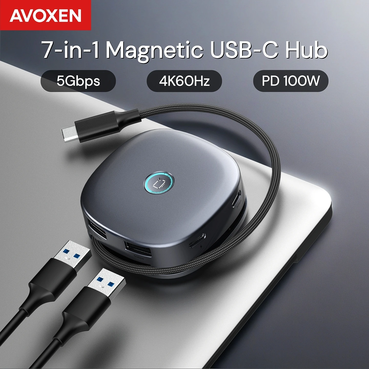 7 IN 1 USB C Hub HDMI 4K 60Hz PD 100W Magnetic 5Gbps Card Reader Docking Station Type C Adapter for MacBook Laptop iPhone iPad