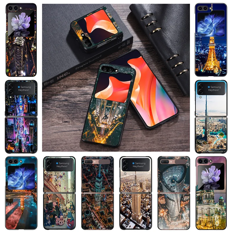 Hard Phone Cases For Samsung Z Flip 6 5 4 3 Galaxy Flip6 5G Flip5 Flip4 Flip3 Night Turkey Dubai City PC Black Matte Cover