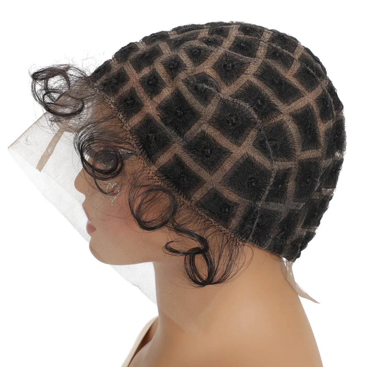 หมวกวิกผมแบบเต็มศีรษะสำหรับทำวิกผม 99 ปม พร้อมผมเบบี้แฮร์ สำหรับถักโครเชต์และถักเปีย สีดำ ปรับขนาดได้