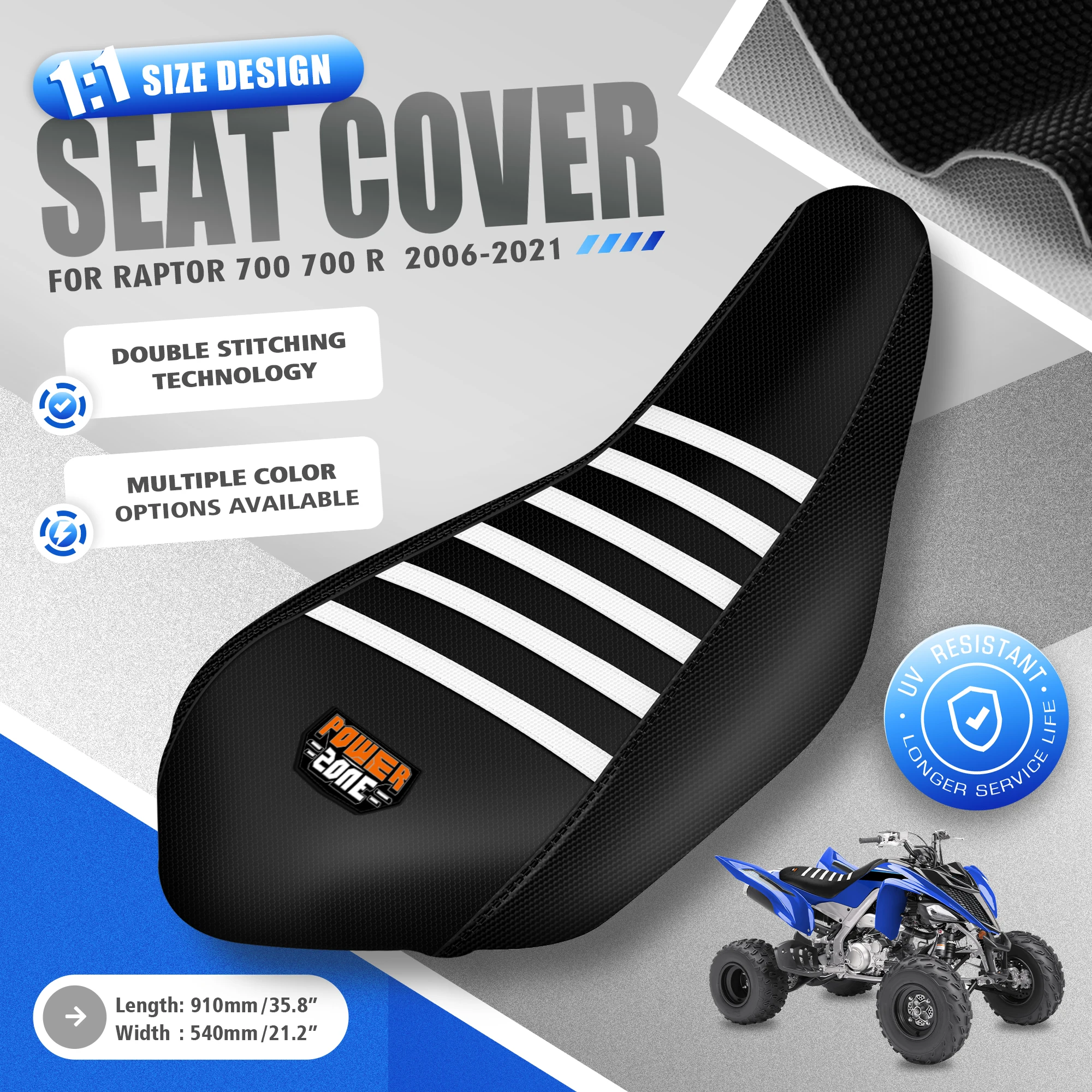 Powerzone Motorcycle Accessories Seat Cover For Yamaha Raptor700 Raptor YFM 700 700R 06-21 Anti-Slip Waterproof PVC Protection