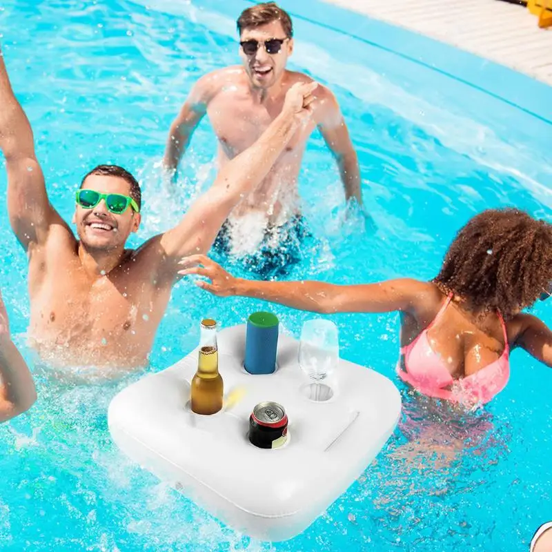 Soporte para bebidas para piscina, flotador inflable, taza de gran capacidad, flotador para bebidas para piscina, puede contener 4 botellas, soportes para bebidas para piscina y jacuzzi, agua