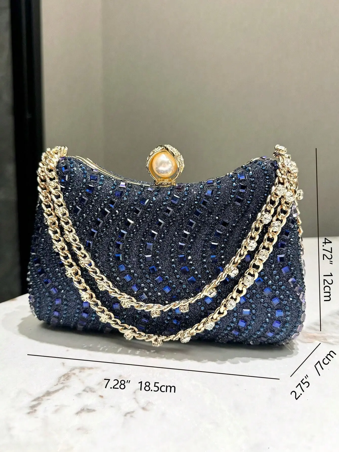 Fine Rhinestone Diamond Inlay Dinner Evening Bag Retro Luxury Gold Silver Blue Small Clutch For Women Wedding Party Shoulder Bag