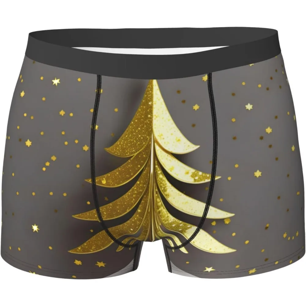 

Мужские трусы-боксеры с золотым блеском и принтом рождественской елки, стильная эластичная нижняя одежда, мужское нижнее белье