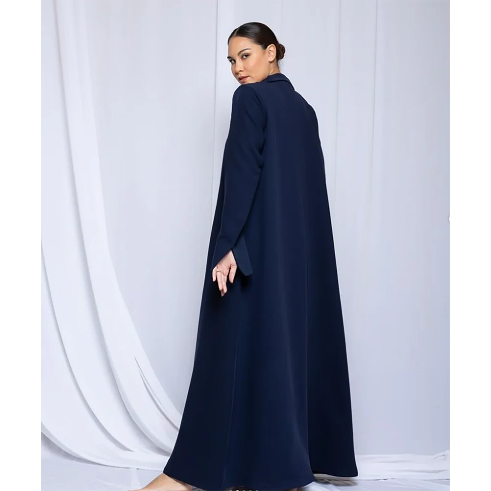 Lady Abaya Chic Navy Blue Single Breasted Women\'s Blazer One Piece Lapel Loose Casual Daily Female Jacket