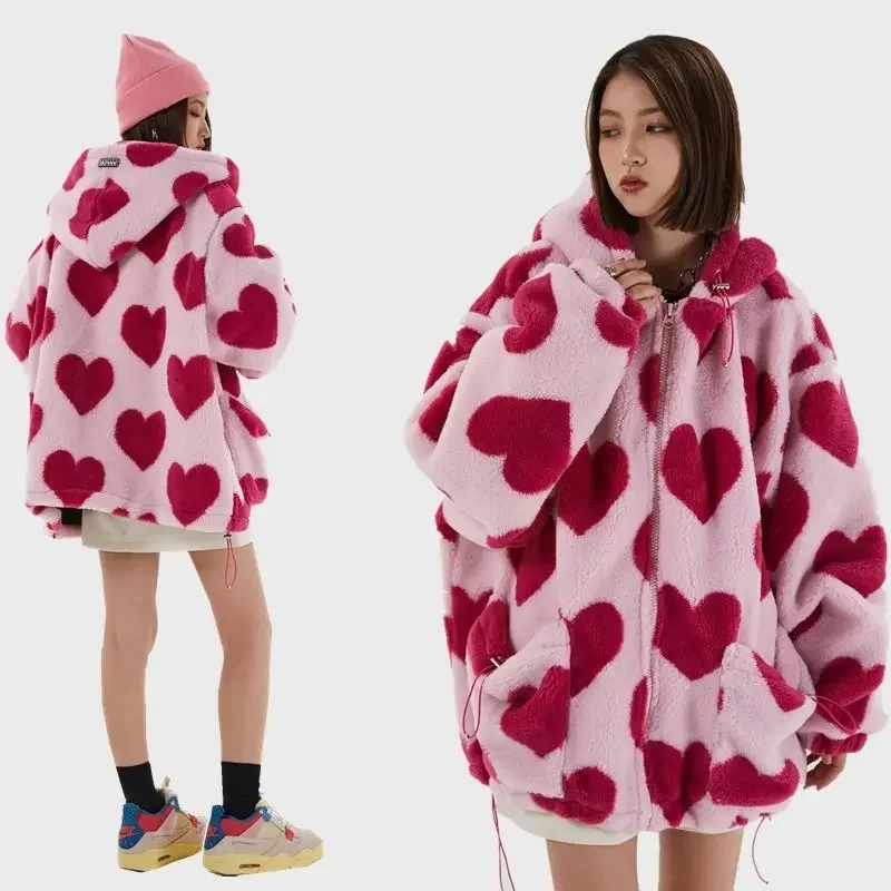 Winter High Street Harajuku Love Printed Rabbit Fur giacca imbottita uomo e donna giacca in cotone con cappuccio per studenti in stile Hong Kong