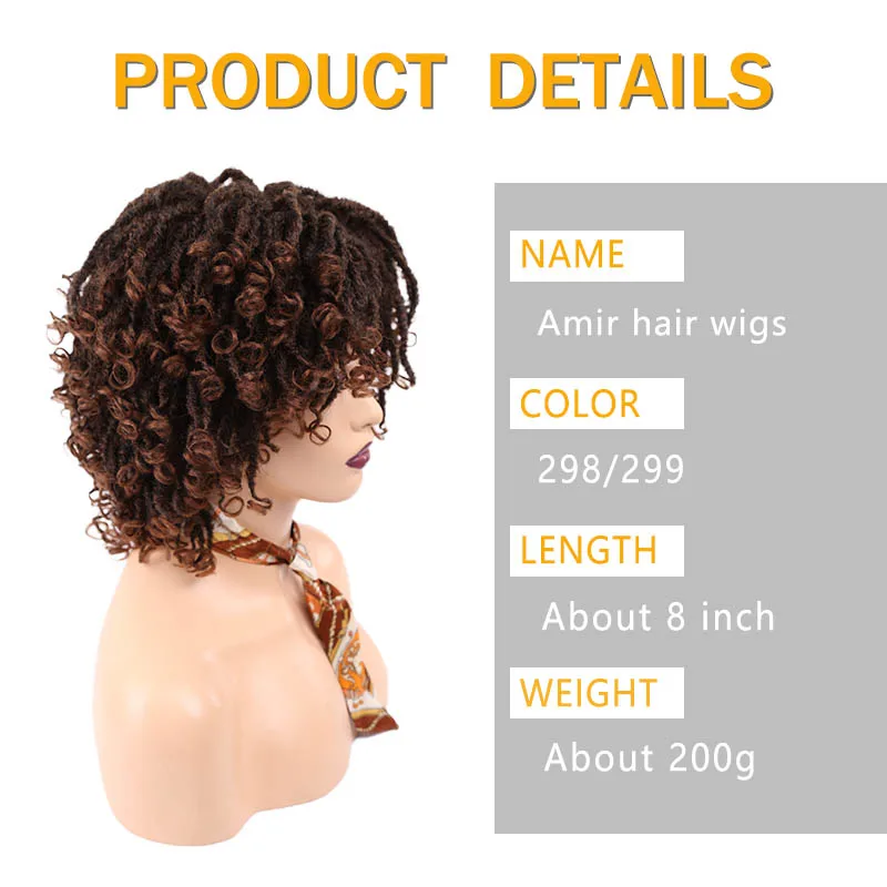 Amir Short Dreadlock Wig Synthetic Soft Faux Locs Wigs Braiding Twist Hair Wigs For Women/Men Black Brown Wig