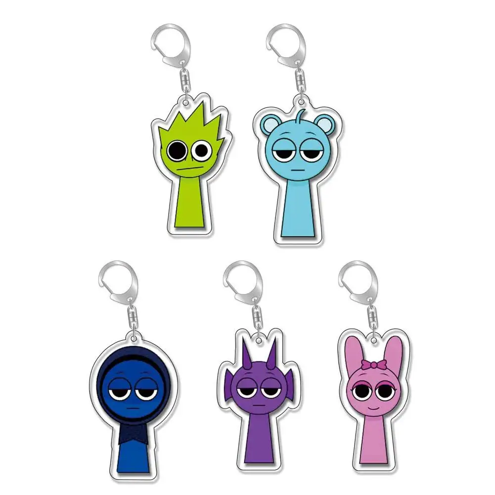 5pcs Trendy Game Peripheral Keychain Q Version Keychain Cute Acrylic Cartoon Sprunki School Bag Mobile Phone Pendant Decoration