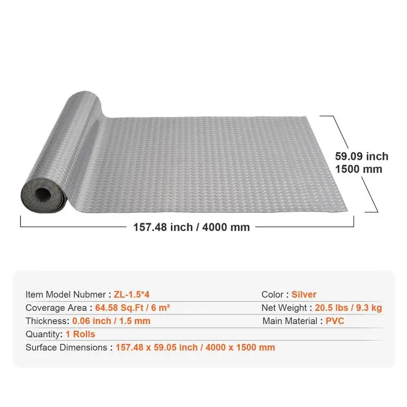 Garage Floor Mat 4.9x13ft Vinyl Garage Flooring Roll Anti-Slide Diamond Texture Silver Garage Mats for Under Car 63.7sqft Covering Space DIY PVC Garage Floor Mat for Gyms Boats Car Trailer - view 5