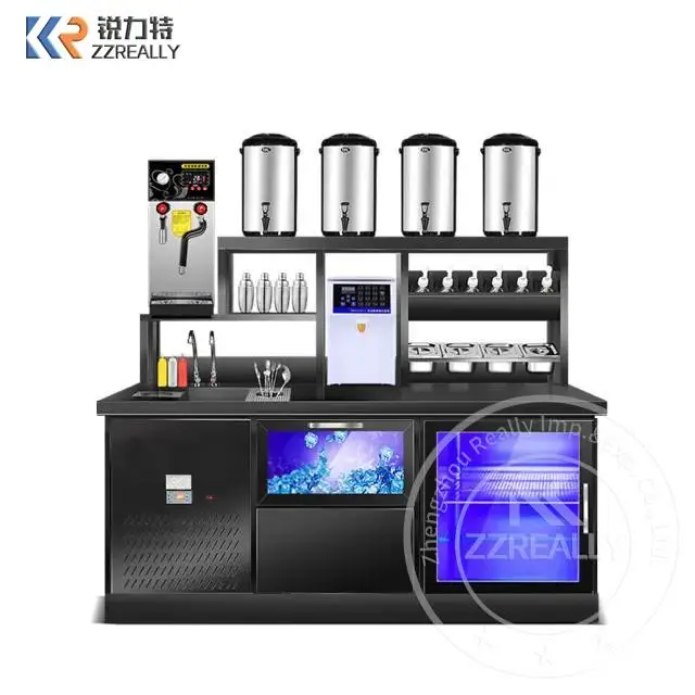 

Commercial Bubble Tea Shop Display Counter Professional Refrigerator Cabinet Freezer Bar Counter With Washing Tank