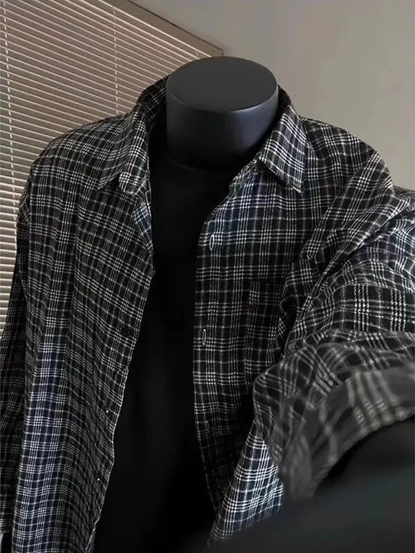 

Корейская модная рубашка в клетку с длинным рукавом, цветная, в стиле винтаж, из полиэстера, для молодежи, повседневная одежда