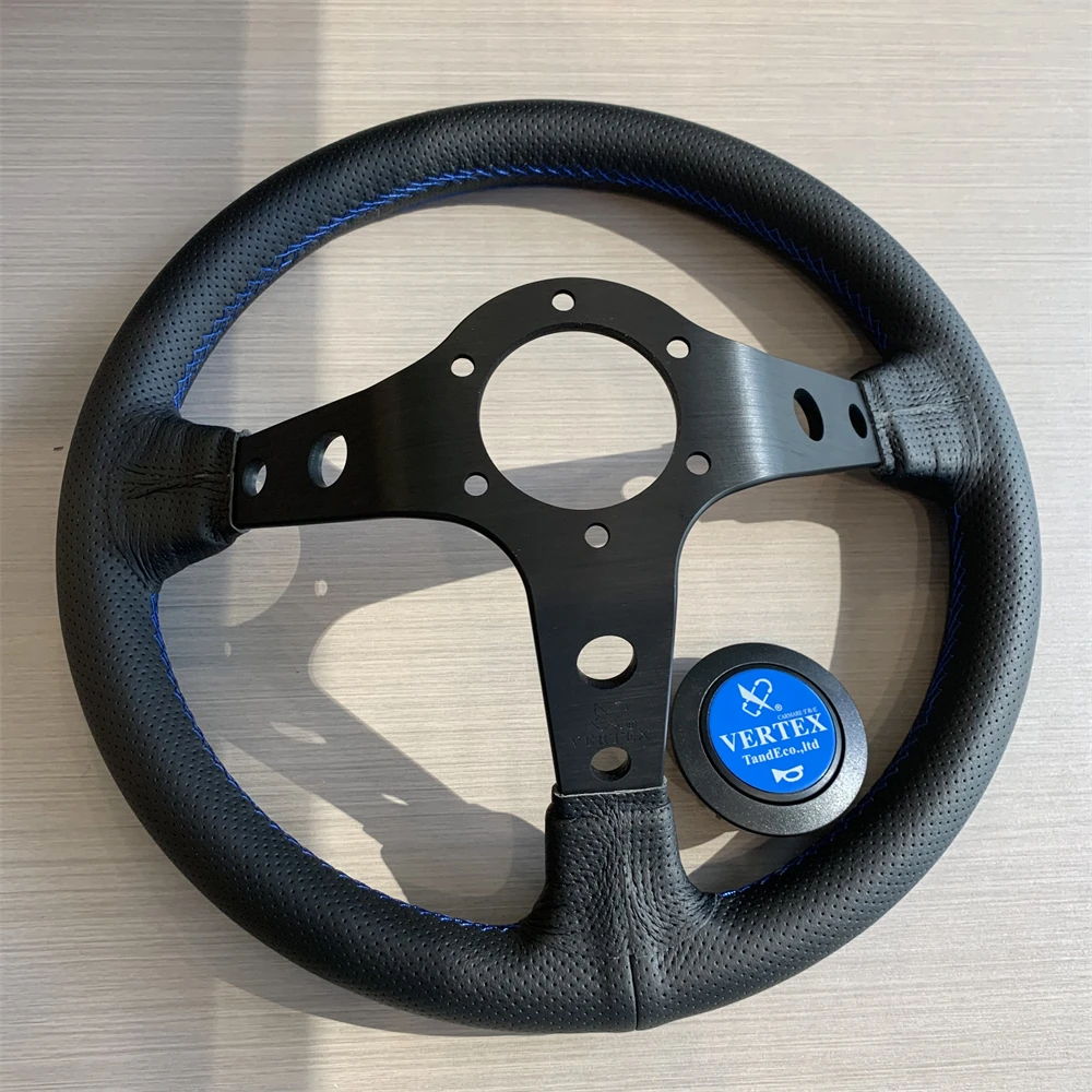 VERTEX JDM 320MM Racing Steering Wheel Blue Leather Star Design 90mm Deep Concave Sport Steering Wheel with Blue Embroidery view 6