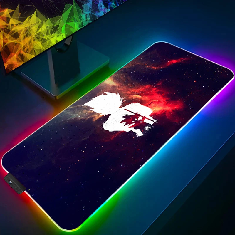 

LED DBZ Gaming Mouse Pad With Backlight Desk Mat RGB Laptop Dragon Ball Desk Decorations Computer New Mousepad PC Gamer Full Mat