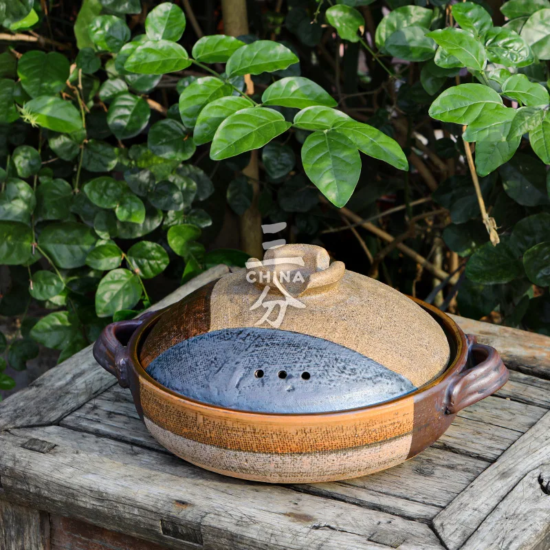 

Burn High Temperature Ceramic Casserole Household Retro Gas Shallow Pot Binaural Japanese Stew Pot Cooked Rice