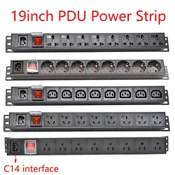 19inch PDU Power Strip C14 Input 8Ways EU/UK/US/AU/C14/Universal Socket Extension For Cabinet rack wall desktop mount