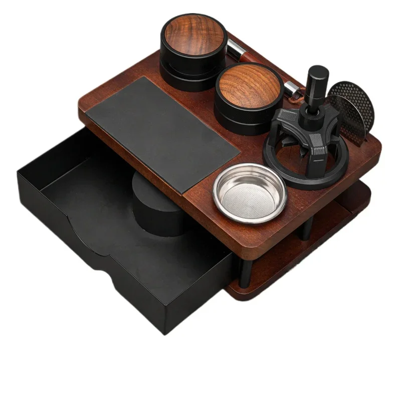 Coffee Accessories Wood Mat Tamper Stand Knockbox Tamper Stand Barista Tool Organizer Tamping Station Holder Espresso Knock Box