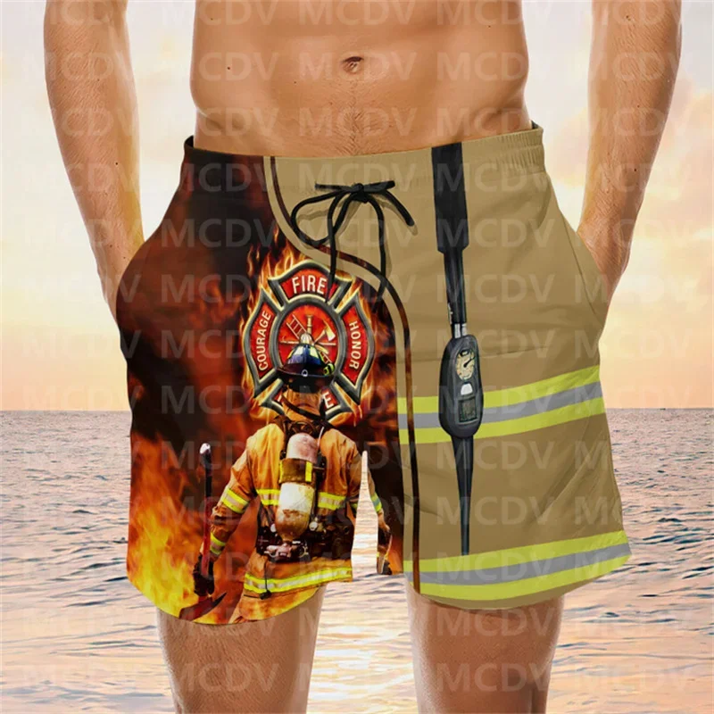 Funny Firefighter Horse Swim Trunks Beach Shorts Men\'s wim Shorts