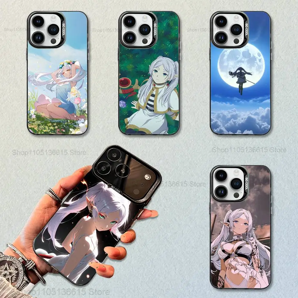 Capa de telefone animada f-freren fofa para iphone 16,15,14,17,13,12,11, mini, pro, se,xs, max, capa de silicone preta fosca