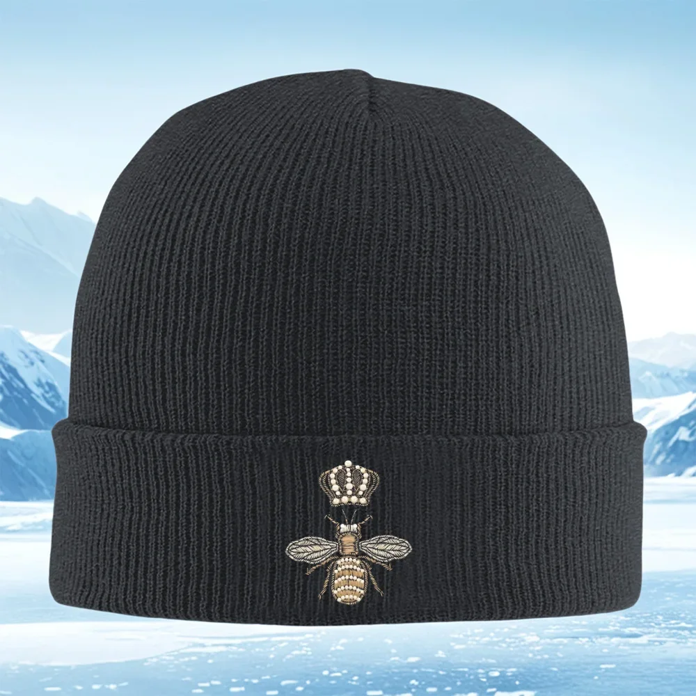 2026 Crown bee embroidery design elegant insect Men Women Unisex Knitted Hat Beanie Pullover Cap Winter Thermal Warm Christmas O