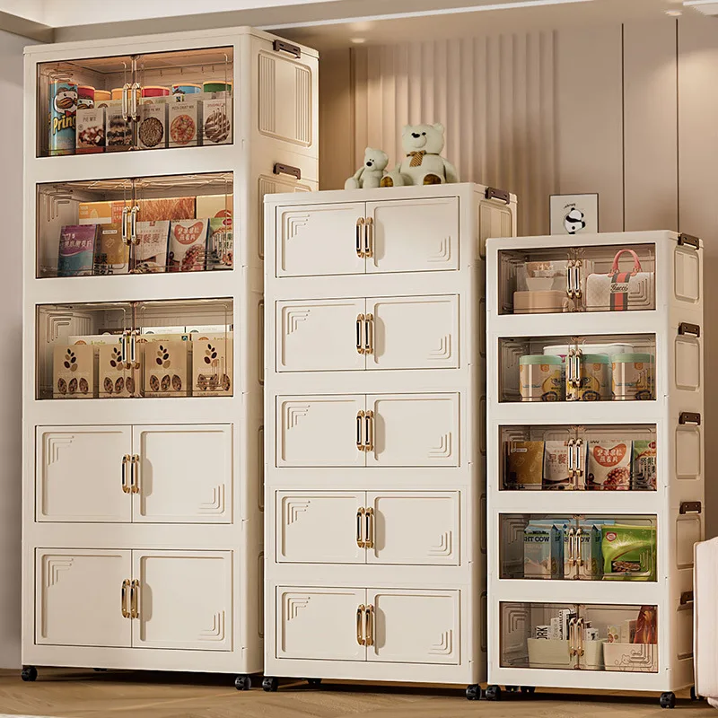 Foldable Storage Cabinet No Assembly Multilevel Organizer for Living Room Toys Clothes Kids Room Portable Closet Storage Cabinet