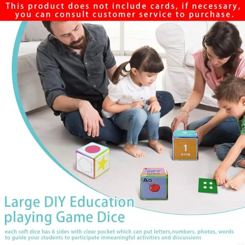 918C DIY Education Playing Game Dices for Classroom Dices Large Teacher Dices Learning Cubes Pocket Dices with Clear Pocket