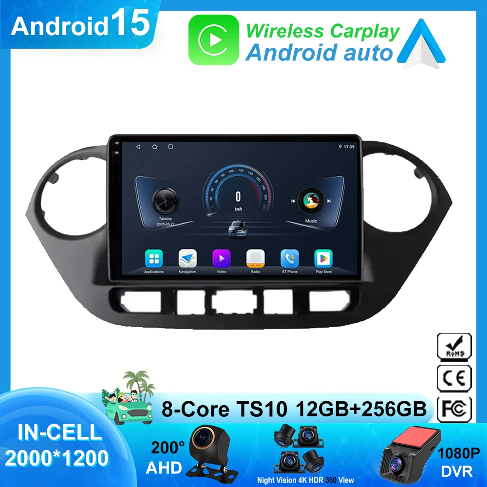 

Car Android 15 For Hyundai Grand i10 2013-2018 Multimidia Player Auto Radio GPS Navigation 4G Carplay QLED Touch Screen NO 2DIN