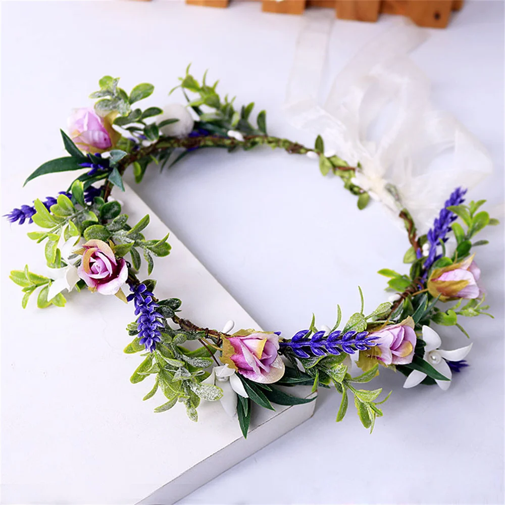 Diadema de flores para mujer y niña, corona de flores para novia, accesorios para el cabello, corona bohemia para fiesta de boda y primavera, tocado