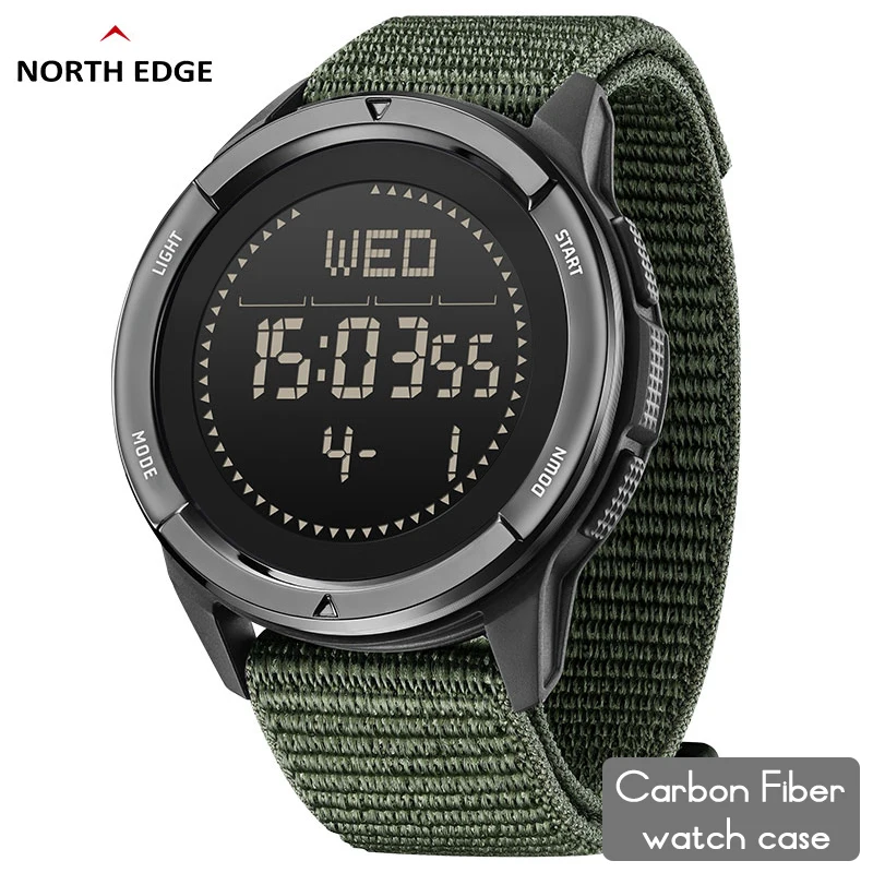 NORTH EDGE ALPS Reloj Digital de fibra de carbono para hombre Shock Militray Sports Super ligero Brújula para exteriores Relojes de pulsera impermeables de 50 M