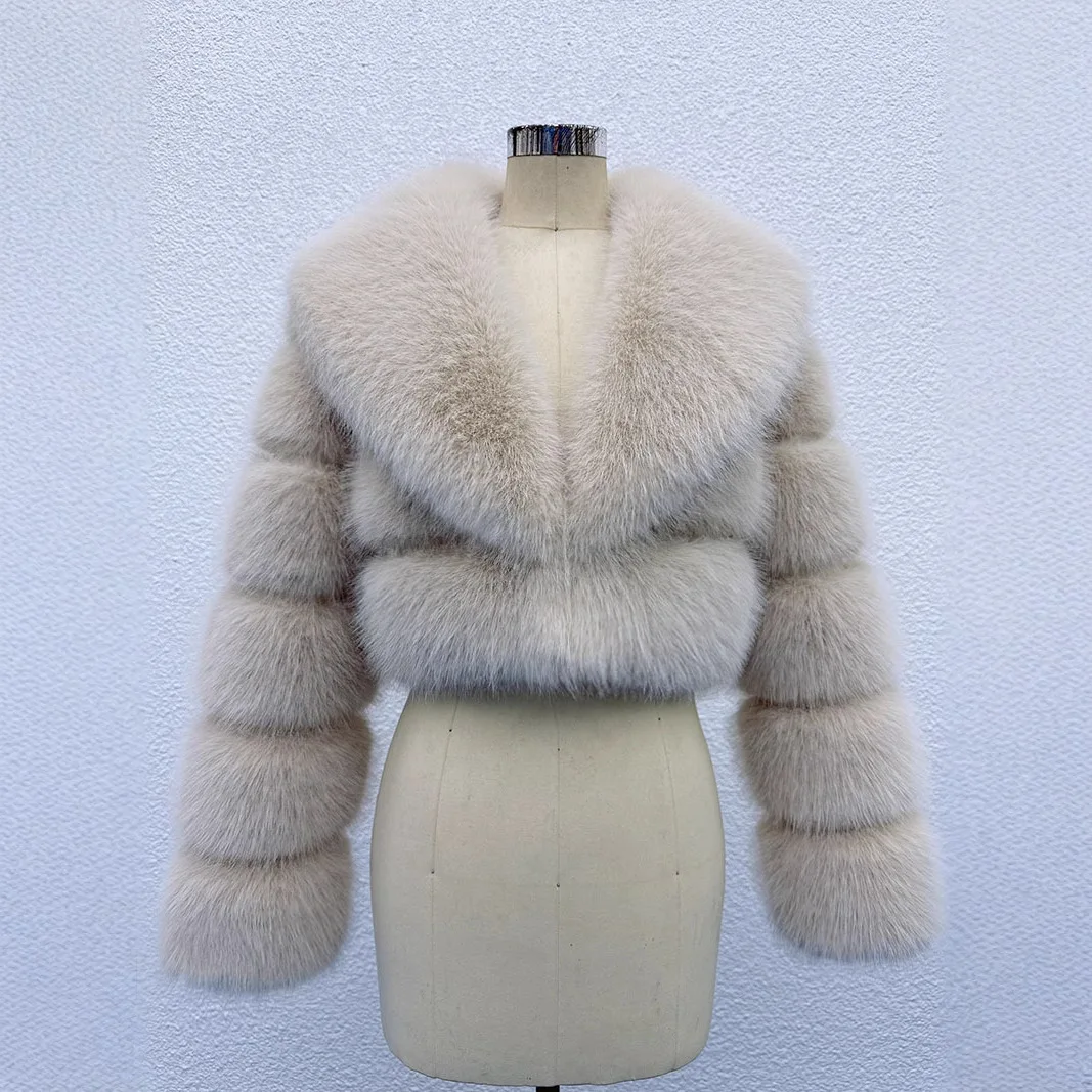 2026 new European and American artificial fur jacket environmentally friendly imitation fox hair short big fur collar top