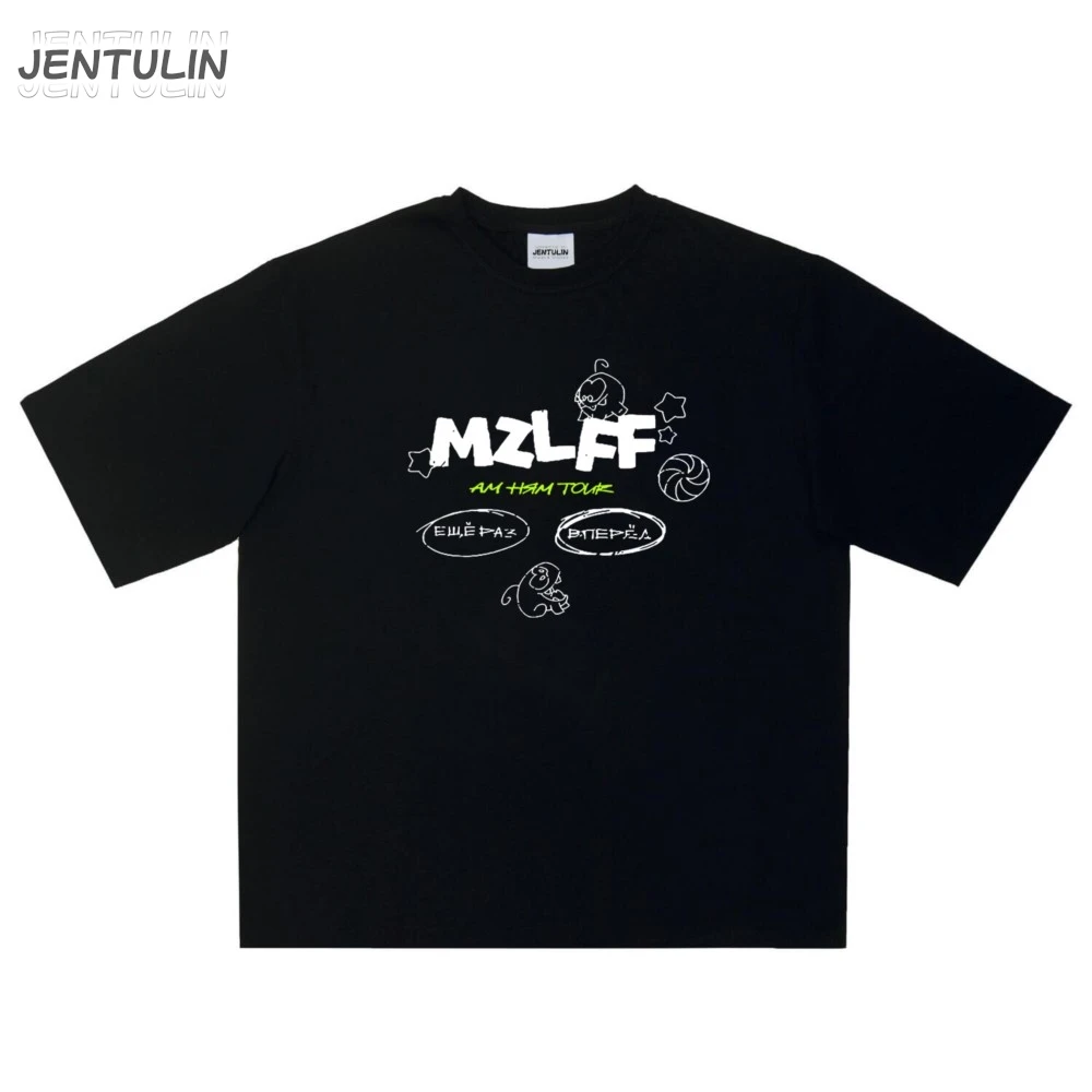 Oversized Men's Tshirt Streetwear Cartoon MZLFF Print Harajuku Hip Hop Korean Short Sleeve Y2k Tops Cotton Graphic Clothing Goth