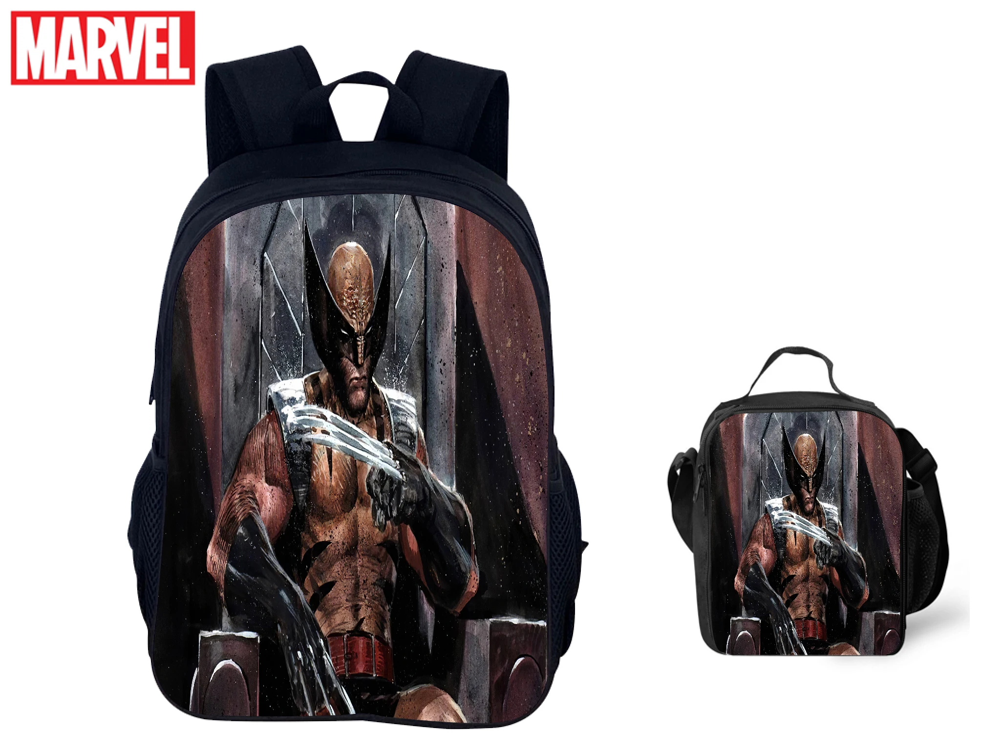 

Unisex Boy Girl 2 in 1 Lightweight Schoolbag and Insulated Lunch Box Set,Super Hero Wolverine Backpack for Student