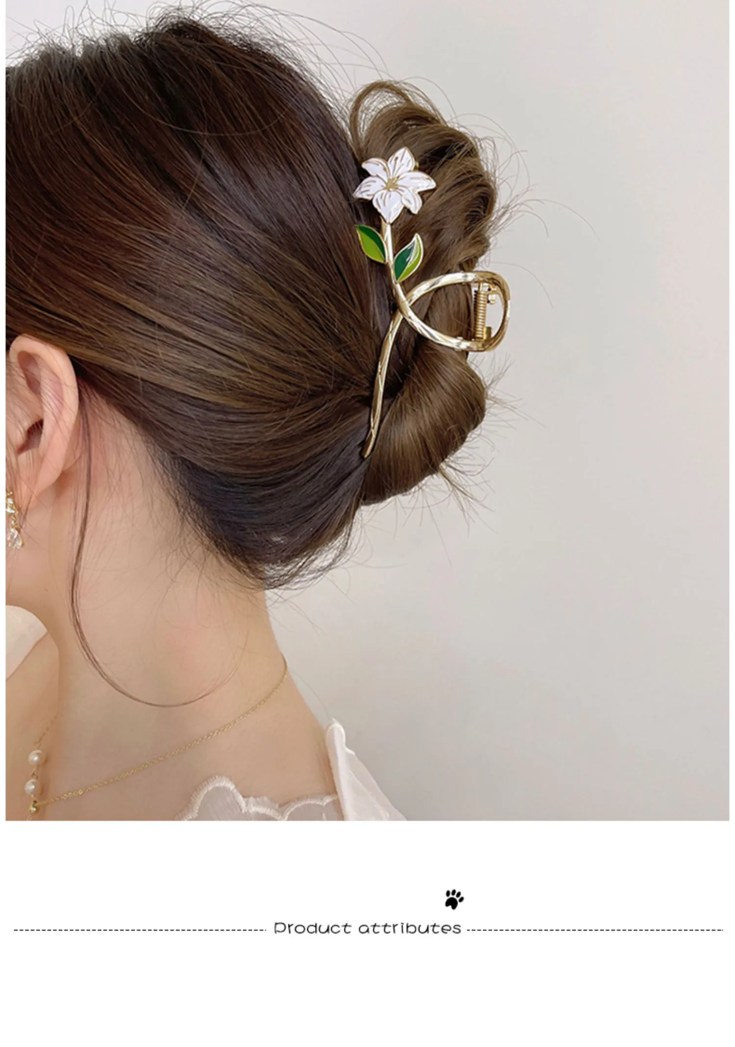 Neue Damen-Haarspange aus Metall, elegante goldene Blumen-Haarspangen, Haarklammer, Krabben-Haarband, Pferdeschwanz-Clip, Kopfschmuck, Haaraccessoires, Tiara – Detail 1