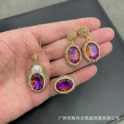 Millennium cut Lanyao colorful crystal set medieval vintage niche jewelry three-piece set cross-border wholesale
