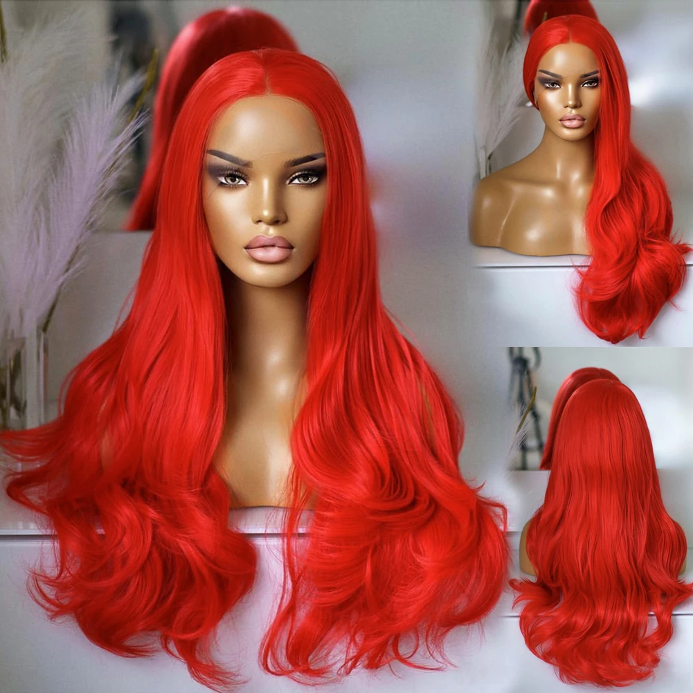 Charisma Synthetic Lace Front Wigs For Women Red Wig Long Wavy Pre Plucked Heat Resistant Fiber Pink Blond Fronral Wig