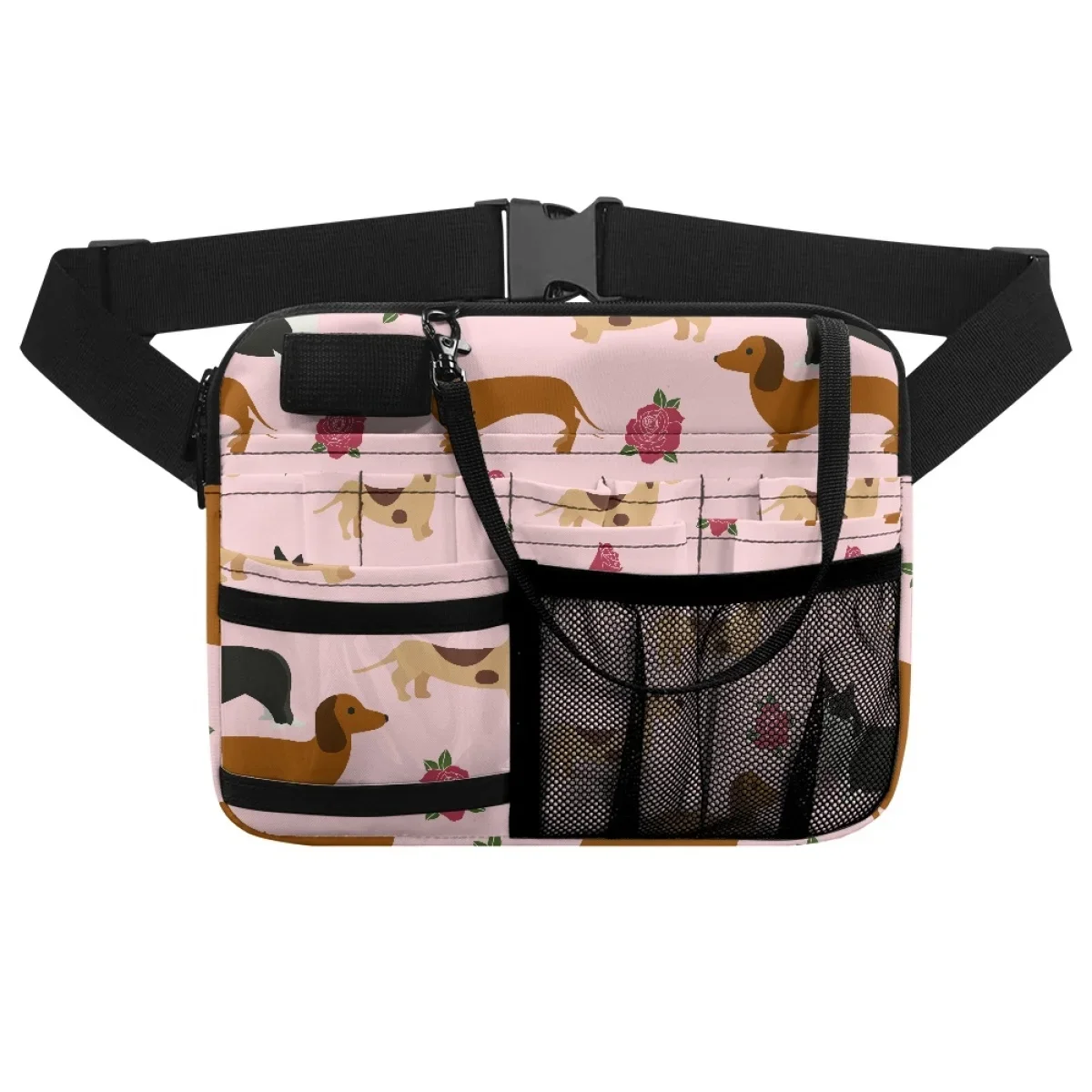 Nurse Fanny Pack Cute Cartoon Dachshund Floral Designer Casual Ladies Nursing Organizer Pouch Adjustable Waist Strap Hip Bags