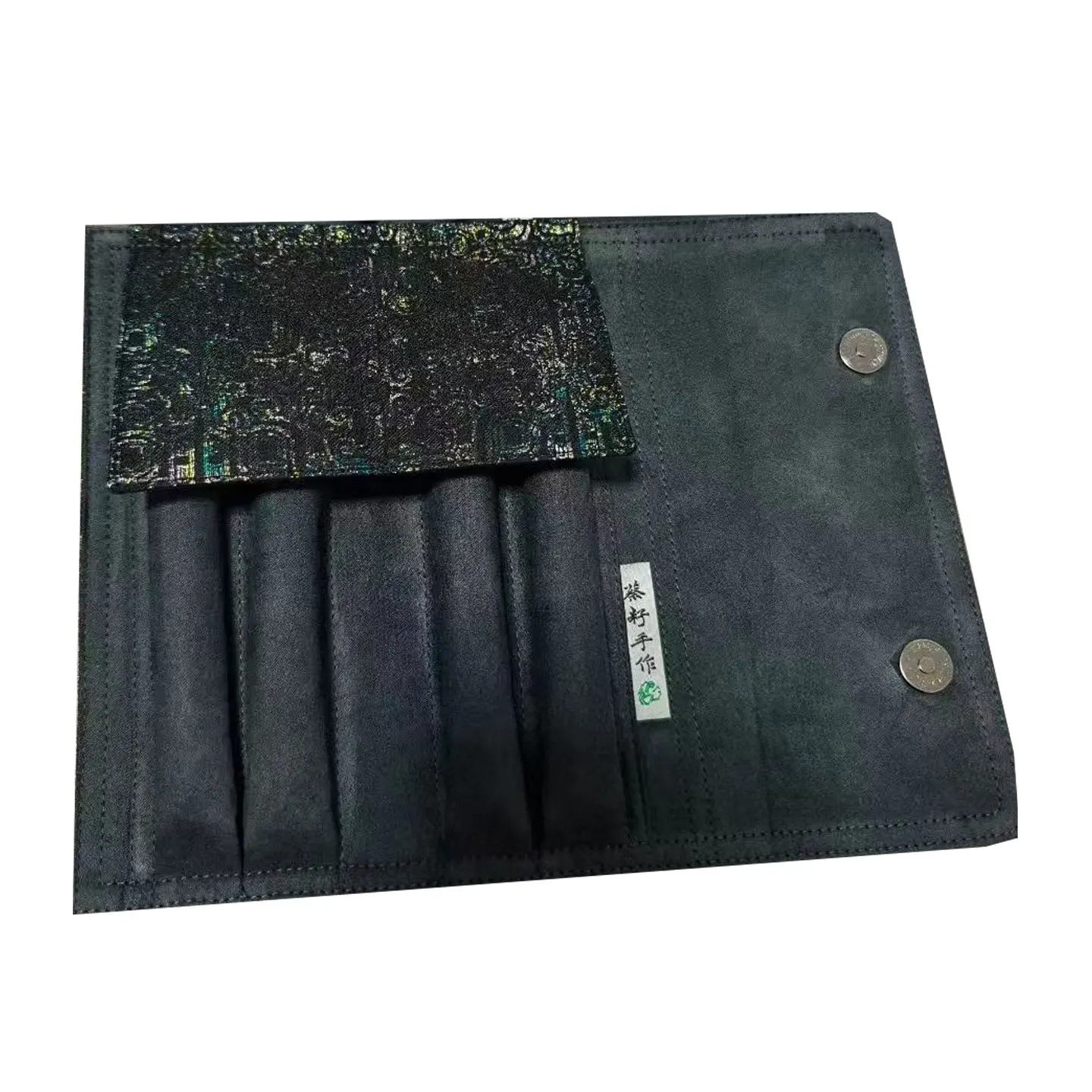 2/2hole-pen Case Green Song Brocade Fabric Handmade Fountain Pen Roll Pen Bag Custom