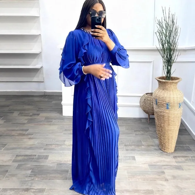 

Plus Size Women's Beaded Ruffle Dress, Slimming Waist Pleated Long Dress for Plus Size Women, Elegant Party Gown Casual Y2k