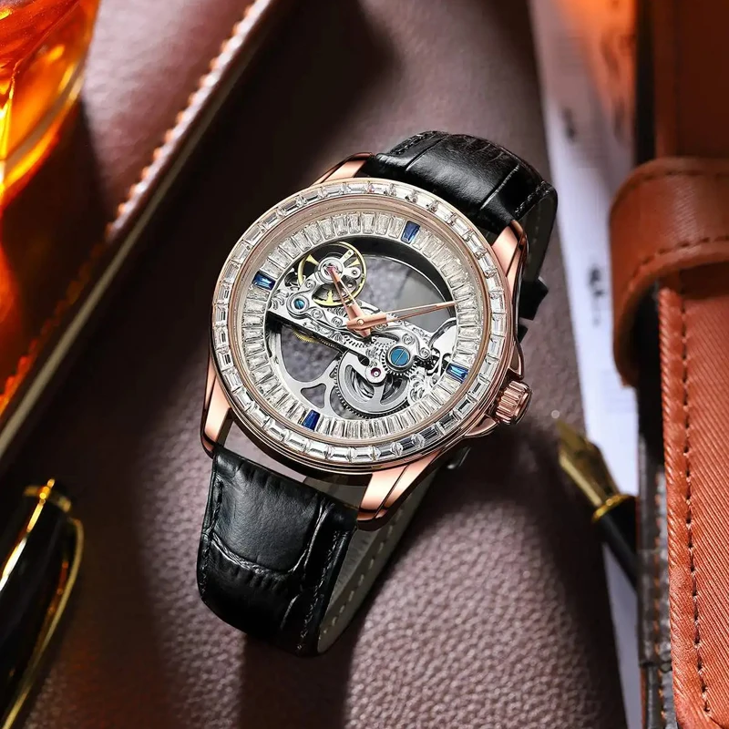 

AILANG модные брендовые прозрачные механические часы со скелетом, мужские кожаные ремешки, водонепроницаемые роскошные автоматические часы с турбийоном, мужские часы