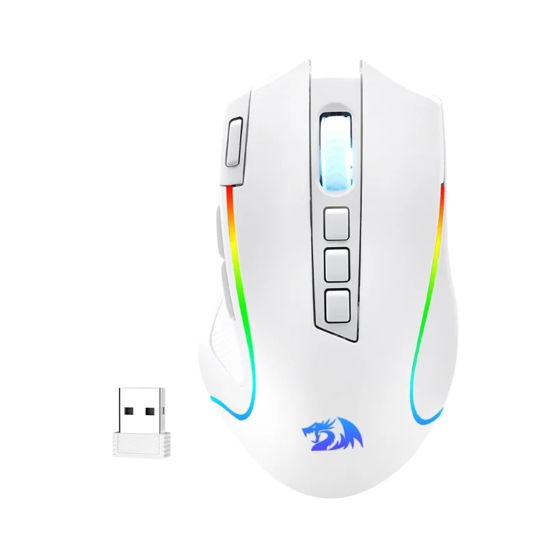 Redragon M612 PRO RGB 8000 DPI Wired/Wireless 9 Programmable Buttons 6 Backlit Modes Gaming Mouse, White