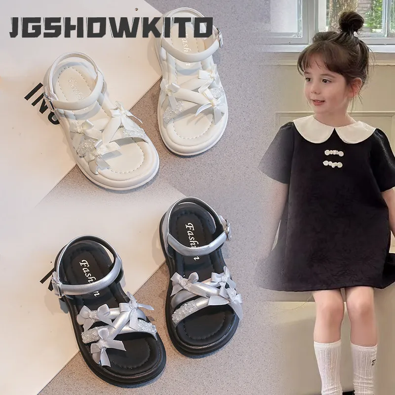 JGSHOWKITO Girls Summer Princess Sandals Kids Bow-knot Beach Sandals Open Toes Non-slip Cute Sweet Soft Fashion Brand New 26-37