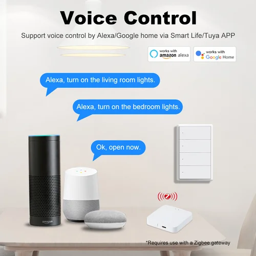 Imagen 2 del producto Interruptor de luz inteligente Tuya Zigbee, sin condensador, No requiere neutro, interruptor de botón estadounidense, control por voz, funciona con Alexa y Google home