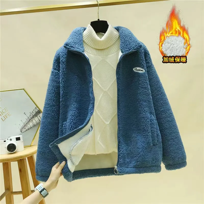 Korean Large Size 4XL Lamb Wool Female Coat Winter Zipper Middle Aged Mother Granular Velvet Top Loose Thickening Ladies Jacket