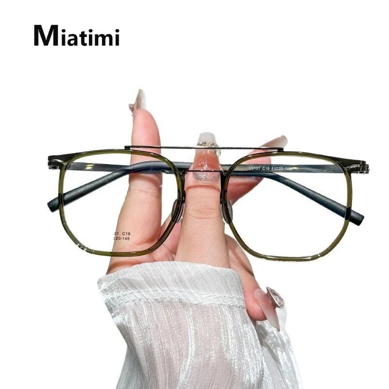 

Fashion Pilot Glasses Frame Men Retro Luxury Pure Titanium Eyeglasses frames Double Beam Optical Prescription Acetate Eyewear