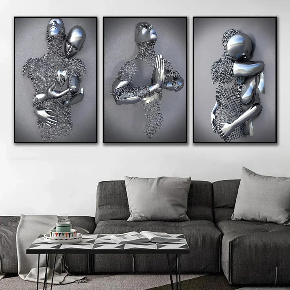 2026 Abstract Metal Portrait Wall Art Poster Couple Nordic Pop Mural Home Decor Canvas Painting Picture Print Living Room Decor view 2