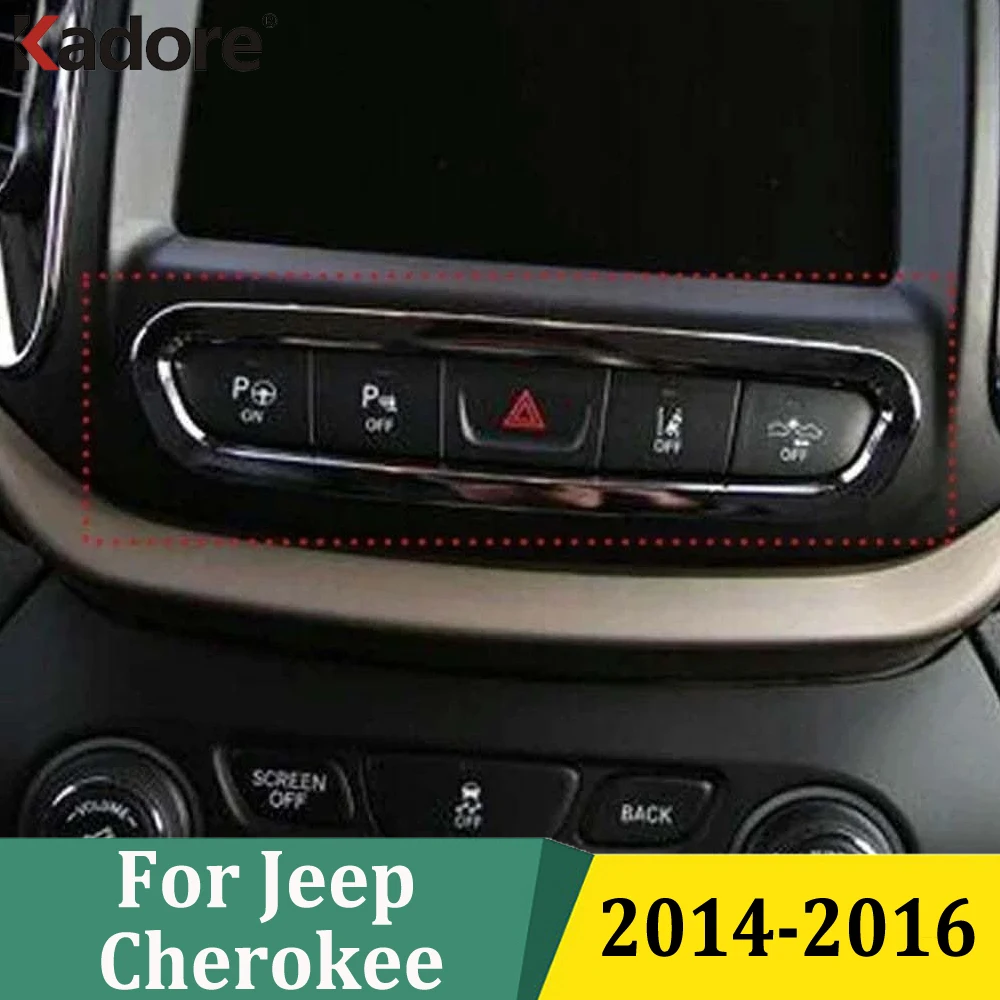 For Jeep Cherokee 2014 2015 2016 ABS Chrome Emergency Light Button Moulding Frame Cover Trim Car Interior Sticker Accessories