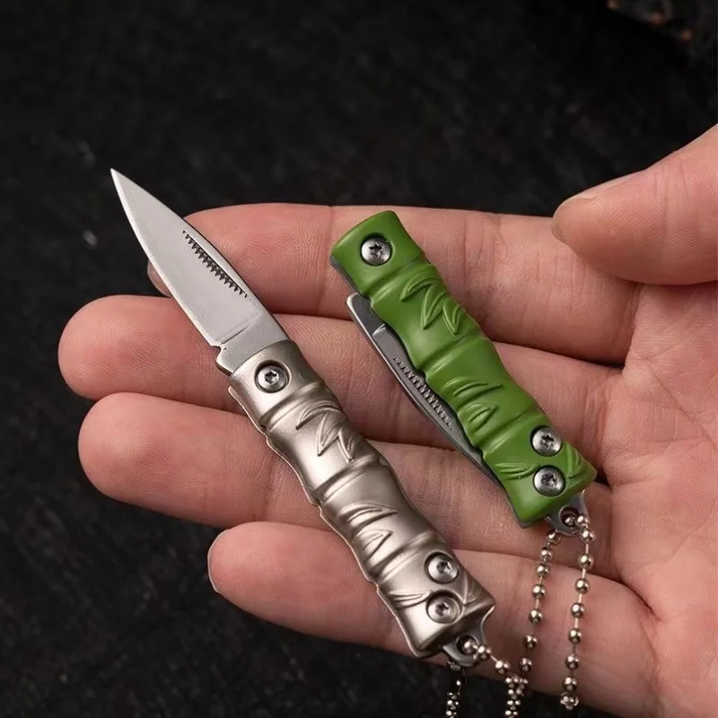 Bamboo Folding Outdoor Small Knife Mini Ultra Sharp Alloy Steel Knife Mini Keychain Pendant Disassembling Express Tool