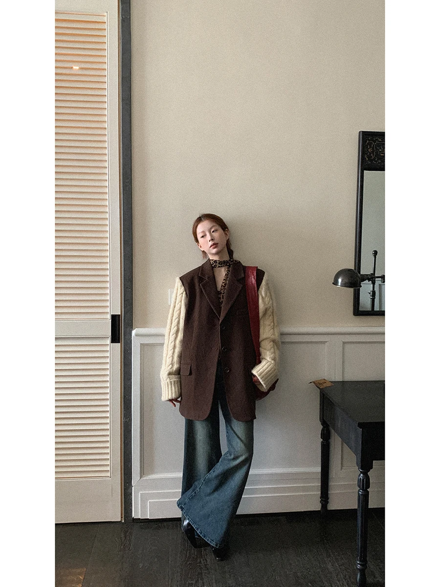 Red Celebri Club Women's Cotton Jaet Autumn Winter New Casual High-End Retro Sle Commute Straight Tube Suit Coat