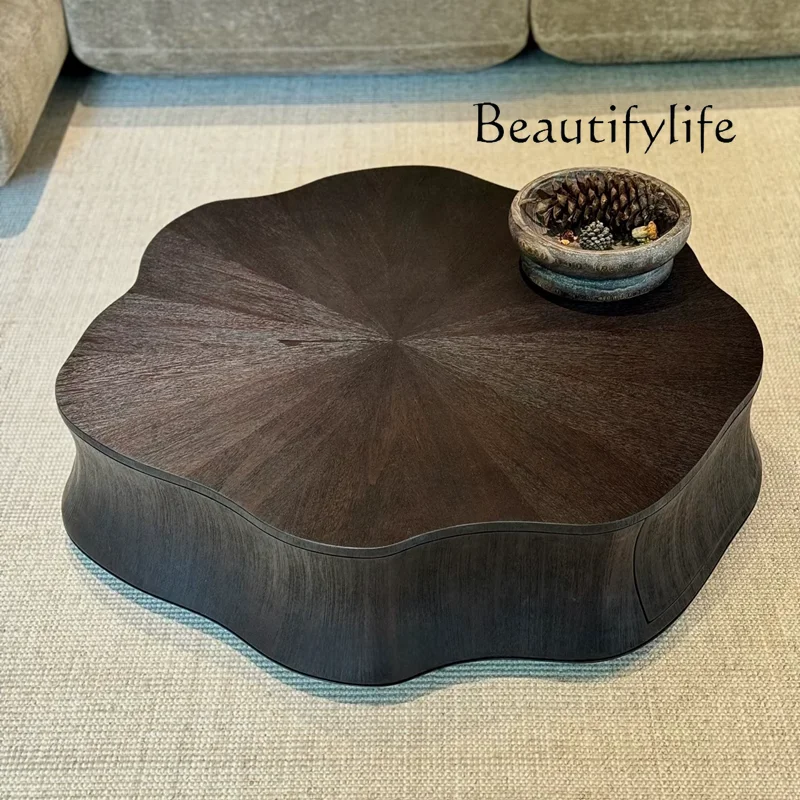 

Black oak Italian minimalist flower coffee table round coffee table modern simple high-end cloud coffee table combination