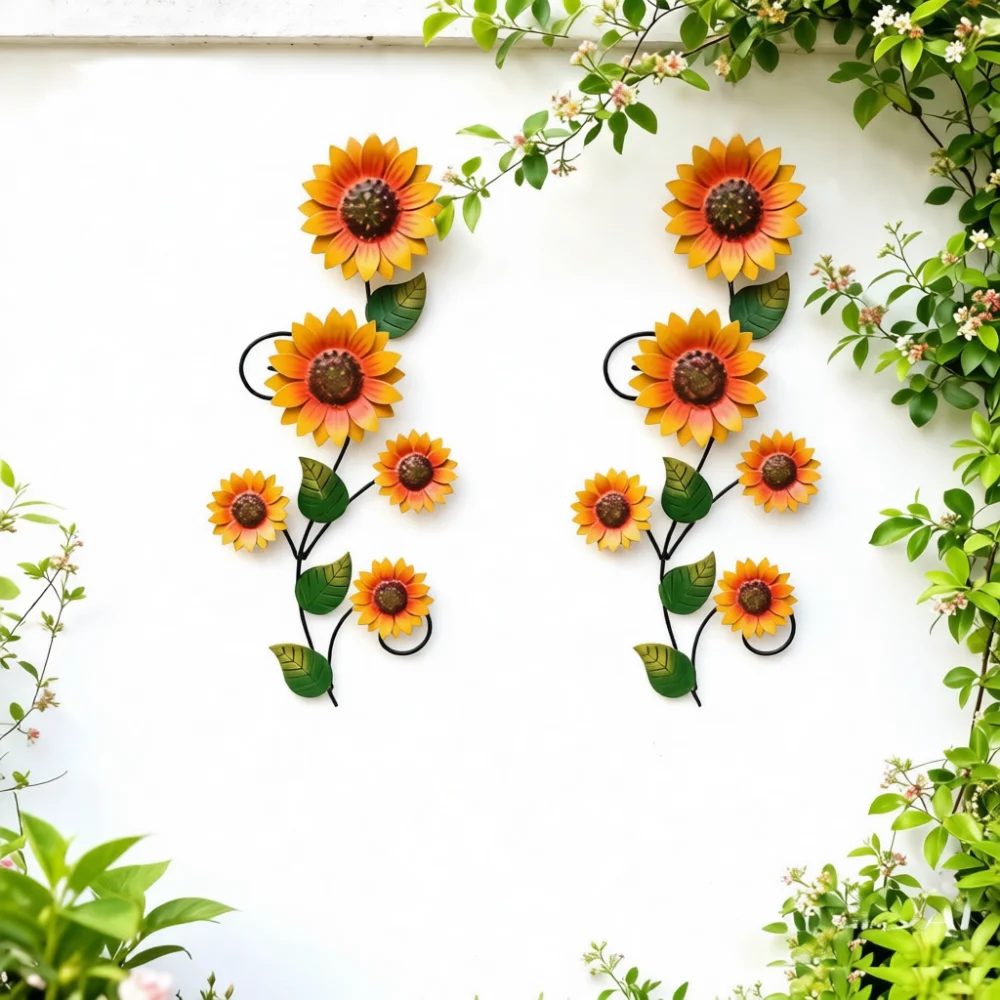 Rustic Metal Sunflower Decoration For Wall Outdoor Garden Fence Indoor Porch Living Room Iron Hanging Art Sculpture