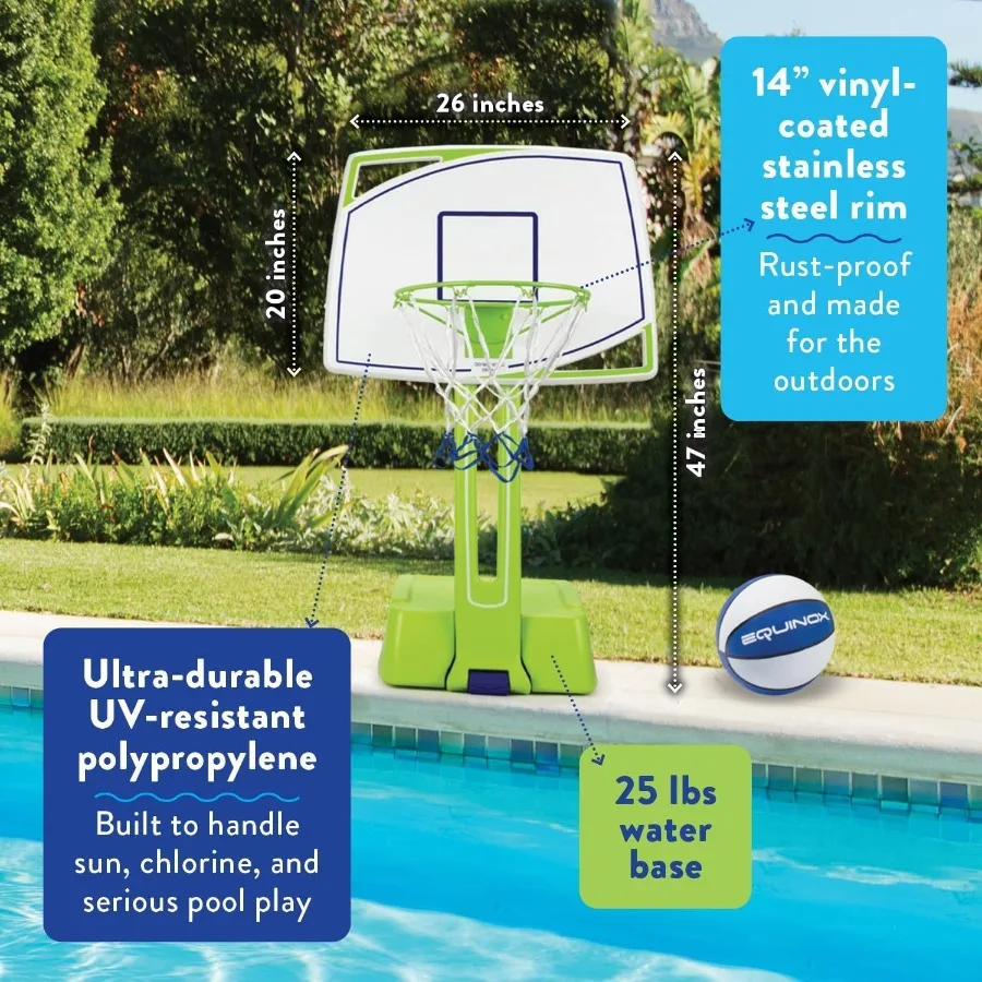 Aro de baloncesto para piscina al aire libre con pelota, sin herramientas, montaje requerido en menos de 5 minutos